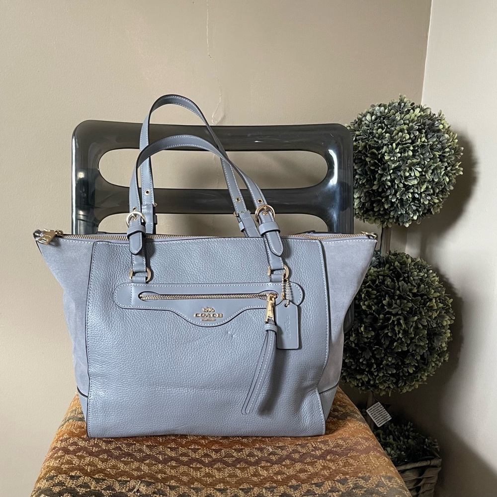 Brand New W/Tag Coach Granite Gray #C5689 Kleo Pebbled Leather Suede Tote Bag